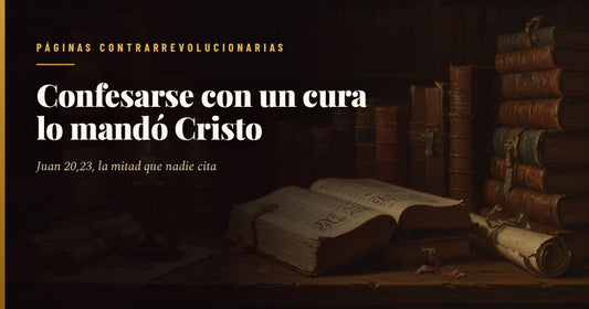 Grabado antiguo de un confesonario de madera oscura en la nave lateral de una iglesia, con un sacerdote sentado tras la rejilla y un penitente arrodillado de perfil en el reclinatorio exterior, un cirio encendido a un lado y columnas en penumbra al fondo
