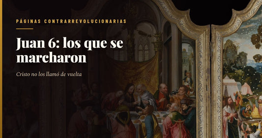 Grabado antiguo de Cristo de pie ante una multitud sentada en la hierba, con la mano derecha levantada y un pan en la izquierda, junto a un lago con barcas al fondo; en primer plano varios hombres se alejan de espaldas y un grupo pequeño queda arrodillado