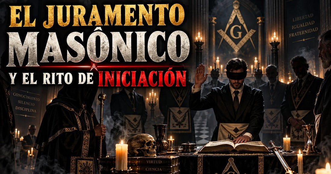 El juramento masónico y el rito de iniciación: ceremonia con el candidato vendado ante la escuadra y el compás
