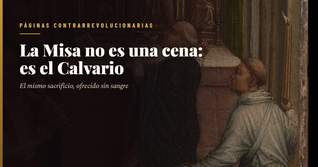 La Misa de san Gregorio, tabla flamenca: el sacerdote revestido ante el altar durante la consagración, con Cristo varón de dolores y los instrumentos de la Pasión