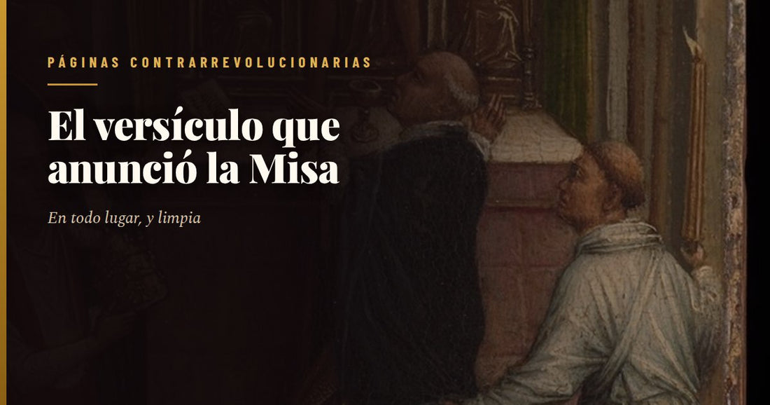 Tabla antigua de la Misa de san Gregorio: el Pontífice, revestido y de rodillas ante el altar, con el cáliz delante, levanta la mirada hacia Cristo varón de dolores que se aparece sobre el ara, coronado de espinas entre los instrumentos de la Pasión