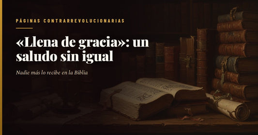 Grabado antiguo de la Anunciación: el arcángel Gabriel arrodillado a la izquierda con un lirio, y la Virgen María de rodillas a la derecha ante un atril con un libro abierto, la cabeza inclinada y las manos cruzadas sobre el pecho, bajo un rayo de luz