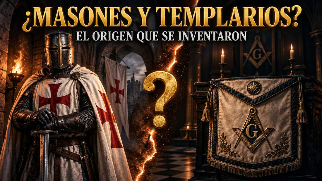 Un caballero templario frente a un mandil masónico, separados por una grieta de luz