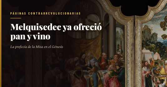 Óleo barroco del encuentro de Abrahán y Melquisedec: el rey sacerdote de Salem, revestido y con la cabeza cubierta, ofrece desde lo alto de una escalinata de piedra un pan grande y redondo a Abrahán, que sube con armadura y la cabeza descubierta