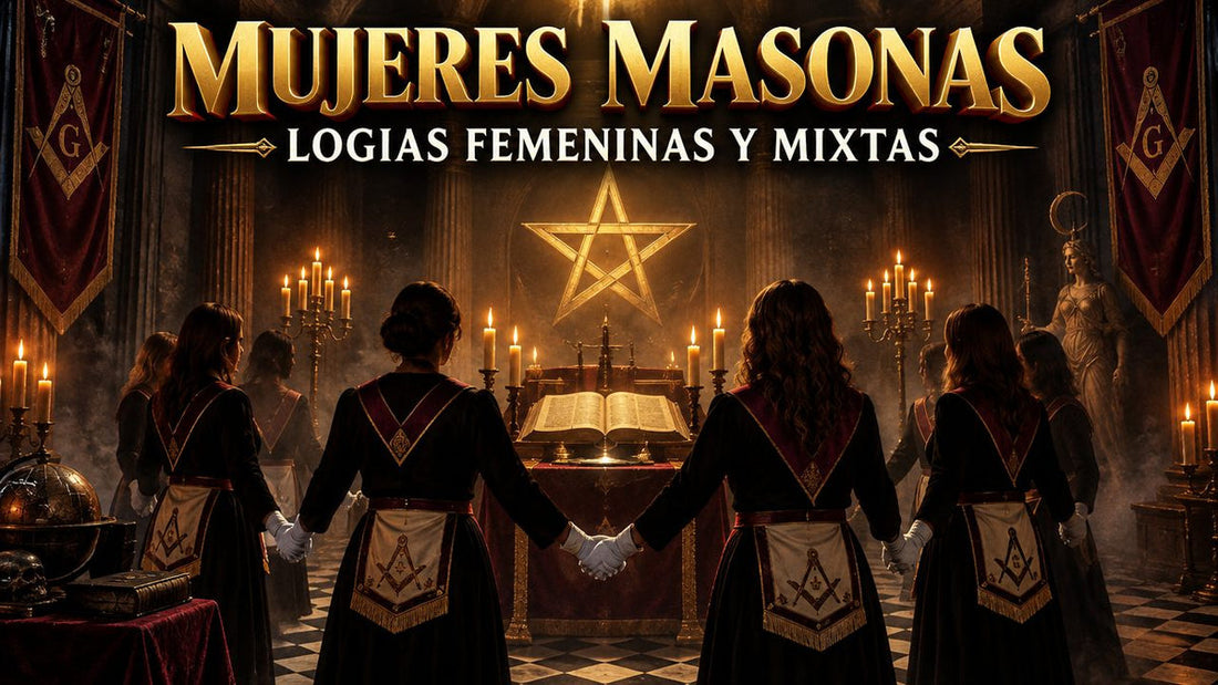 Mujeres con mandil masónico formando la cadena de unión alrededor de un altar