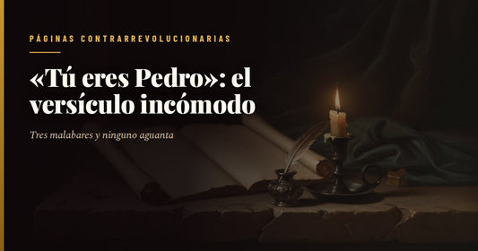Grabado antiguo de san Pedro sentado con manto amplio, sosteniendo en la mano derecha dos llaves cruzadas de hierro y un libro cerrado sobre las rodillas, con la mirada alzada y una columna de piedra a su espalda, iluminado desde la izquierda