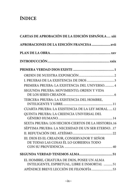 Índice de La religión demostrada, del P. A. Hillaire (página 1): aprobaciones, introducción y primera y segunda verdad